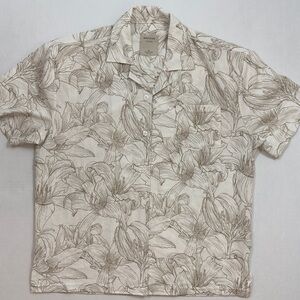 Massimo Dutti Cream Floral Button Down Shirt